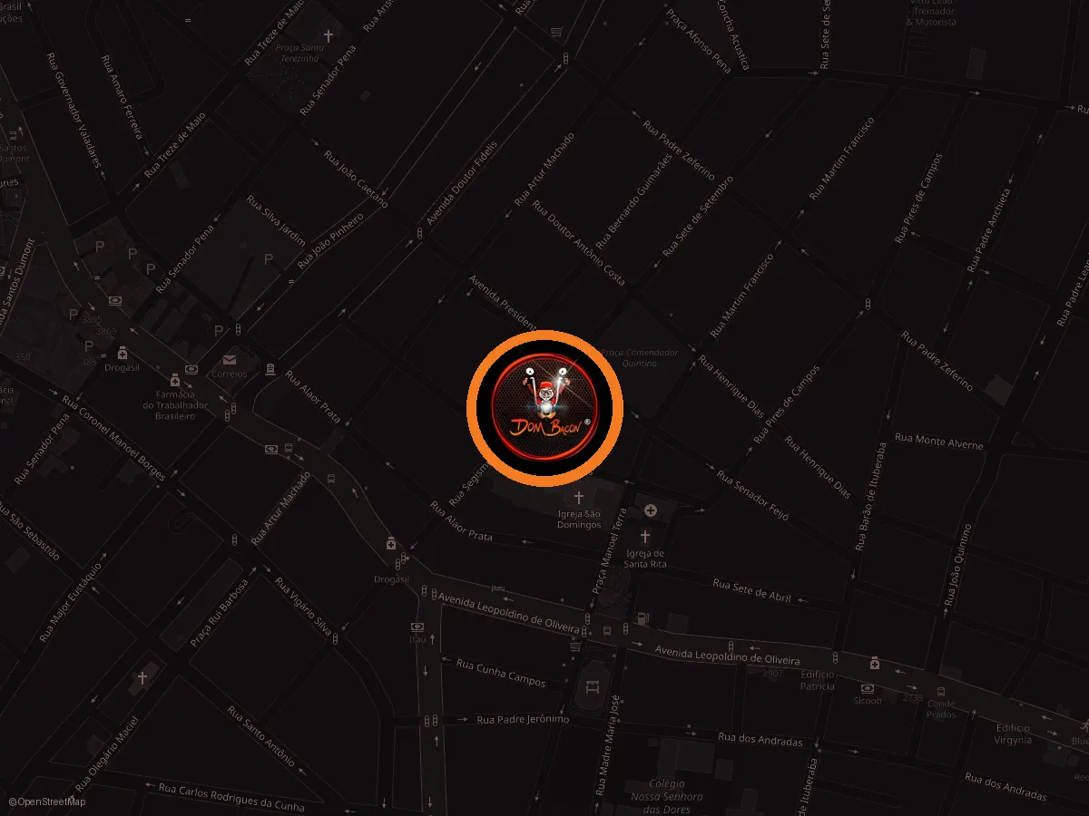 Mapa do Centro de Uberaba com o Dom Bacon na R. Segismundo Mendes